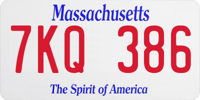 MA license plate 7KQ386