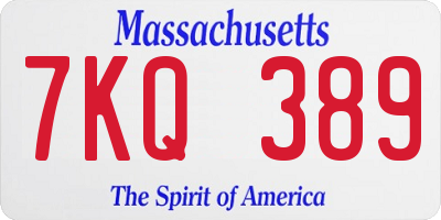 MA license plate 7KQ389