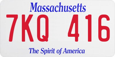 MA license plate 7KQ416