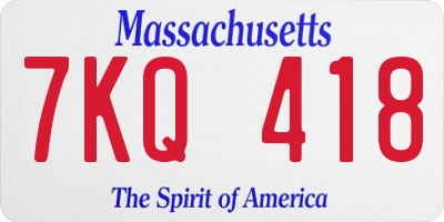 MA license plate 7KQ418