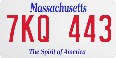 MA license plate 7KQ443