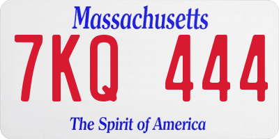MA license plate 7KQ444