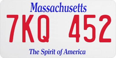 MA license plate 7KQ452
