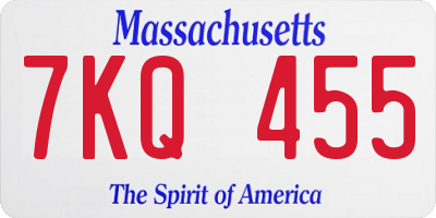 MA license plate 7KQ455