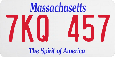 MA license plate 7KQ457