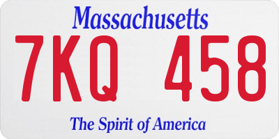 MA license plate 7KQ458
