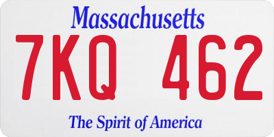 MA license plate 7KQ462