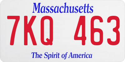 MA license plate 7KQ463