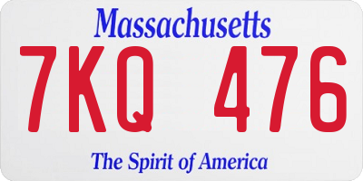 MA license plate 7KQ476