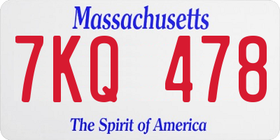 MA license plate 7KQ478