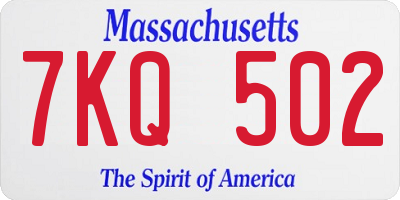 MA license plate 7KQ502