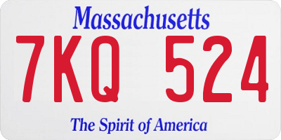 MA license plate 7KQ524