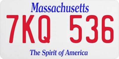 MA license plate 7KQ536