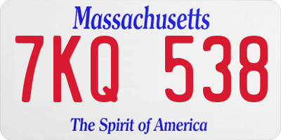 MA license plate 7KQ538