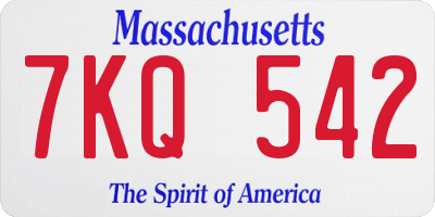 MA license plate 7KQ542