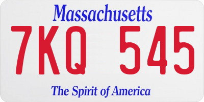 MA license plate 7KQ545