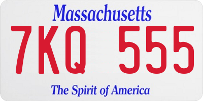 MA license plate 7KQ555