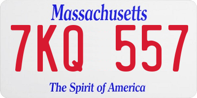 MA license plate 7KQ557