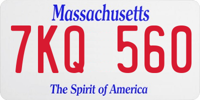 MA license plate 7KQ560