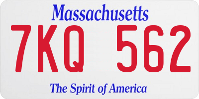 MA license plate 7KQ562