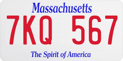 MA license plate 7KQ567