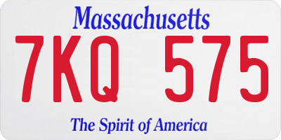 MA license plate 7KQ575