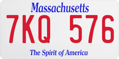 MA license plate 7KQ576
