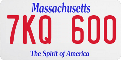 MA license plate 7KQ600