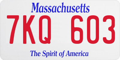MA license plate 7KQ603