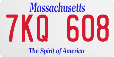 MA license plate 7KQ608
