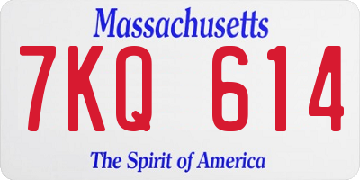 MA license plate 7KQ614