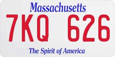 MA license plate 7KQ626