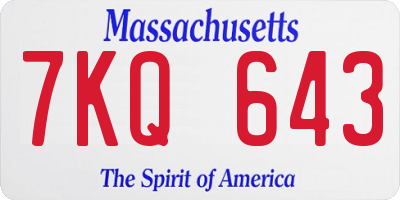 MA license plate 7KQ643