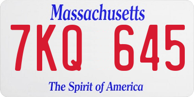 MA license plate 7KQ645