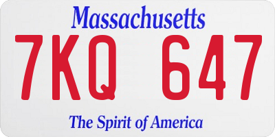 MA license plate 7KQ647