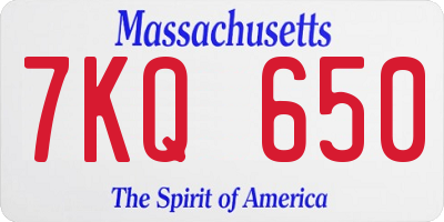 MA license plate 7KQ650