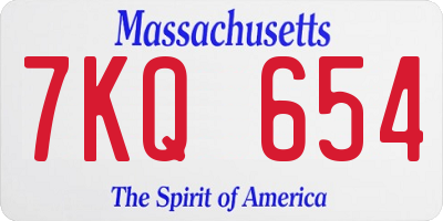 MA license plate 7KQ654
