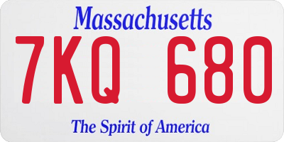 MA license plate 7KQ680
