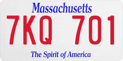 MA license plate 7KQ701