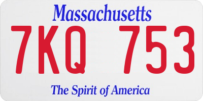 MA license plate 7KQ753