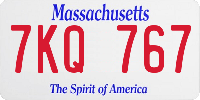 MA license plate 7KQ767
