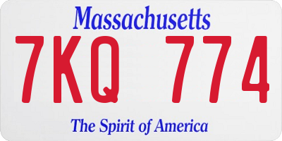 MA license plate 7KQ774