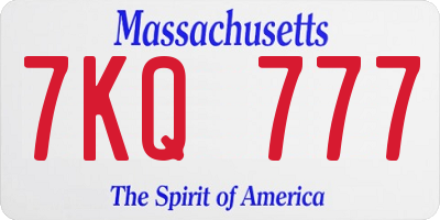 MA license plate 7KQ777
