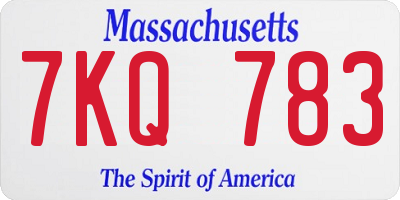 MA license plate 7KQ783