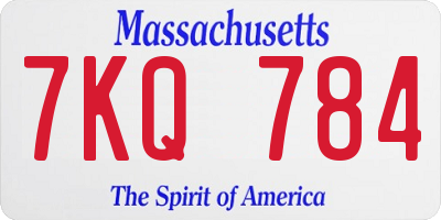 MA license plate 7KQ784