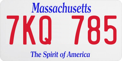 MA license plate 7KQ785
