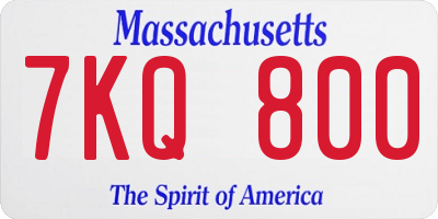 MA license plate 7KQ800