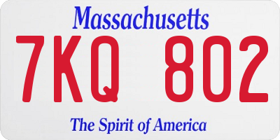 MA license plate 7KQ802