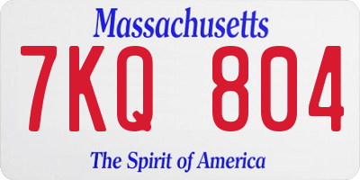 MA license plate 7KQ804