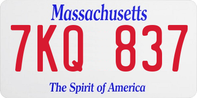 MA license plate 7KQ837